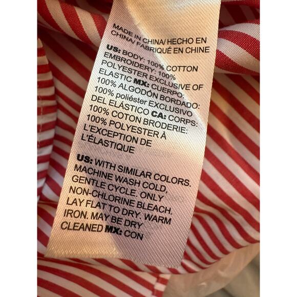 Chicos Embroidered Poplin Striped Red White Button Up Shirt Top Plus 3X - Picture 3 of 9